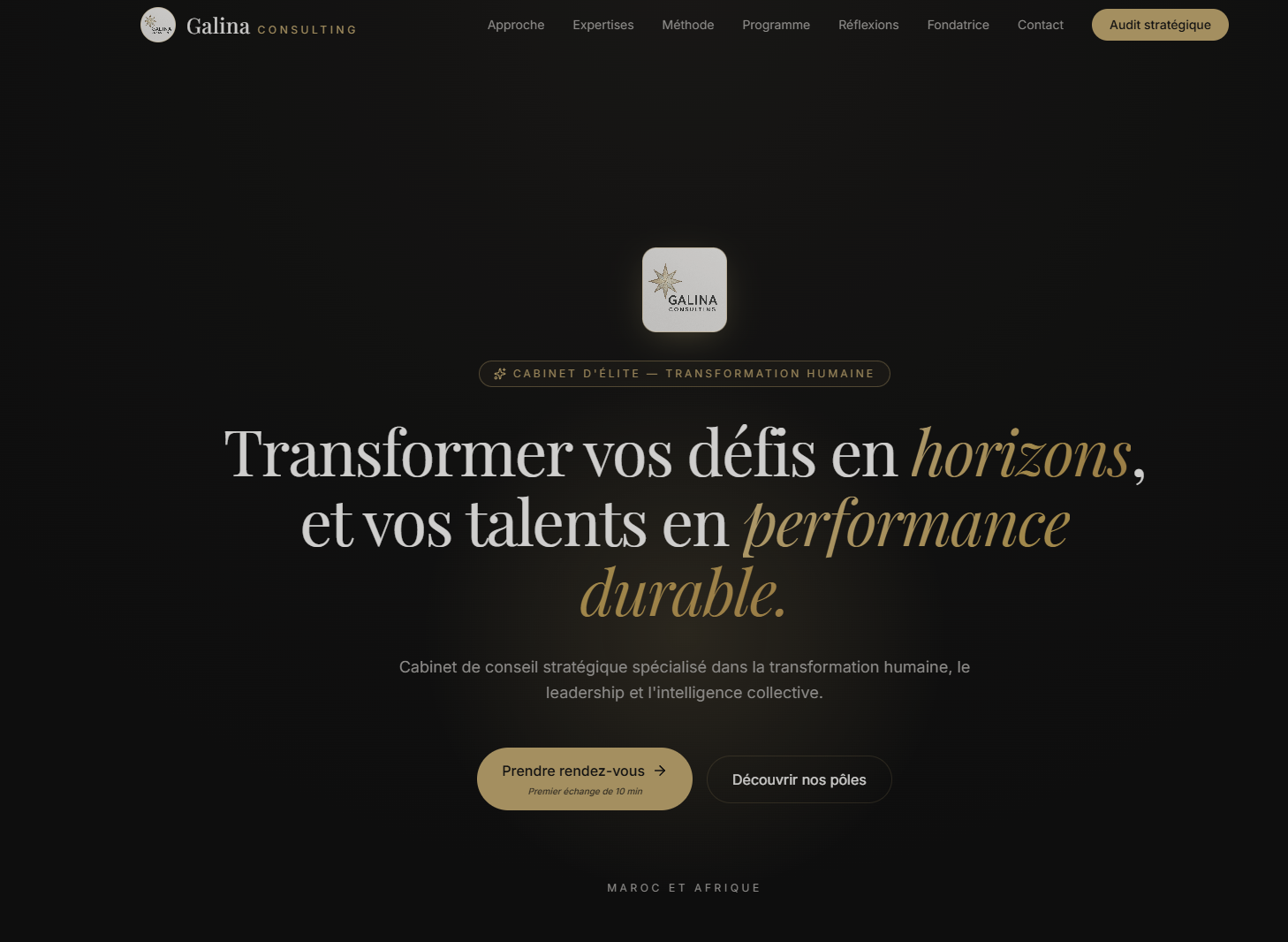 Site Galina Consulting livré par Drop15 — page d'accueil